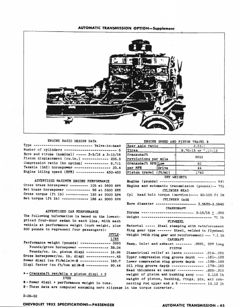 1952 Chevrolet Specifications Page 13